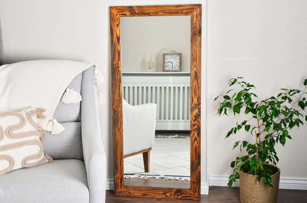 Ligna Dikdörtgen Ceviz Rengi Ahşap Ayna, 130x60 cm