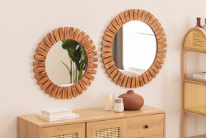 Masif Ahşap İkili Yuvarlak Dekoratif Ayna, 60x50 cm