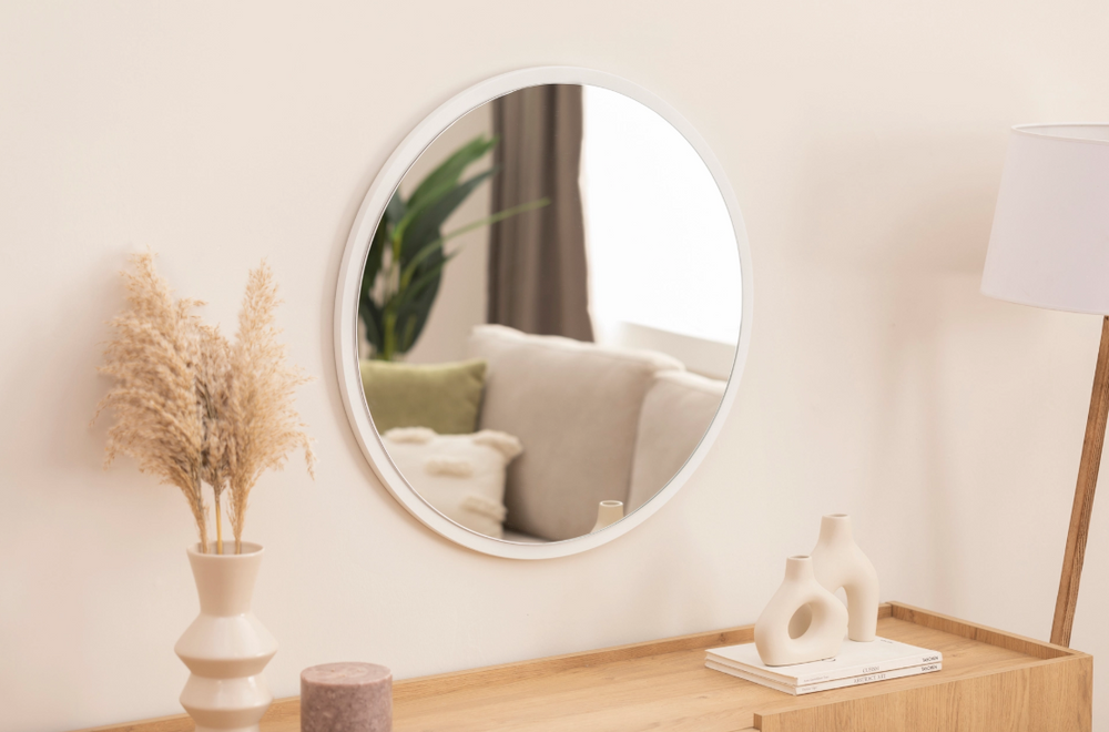 Beyaz Mdf Duvar Aynası, 100x100 cm