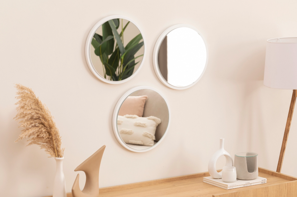 Beyaz Mdf Üçlü Duvar Aynası, 32x32 cm