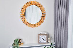 Naturel Ahşap Yuvarlak Ayna, 70x70 cm
