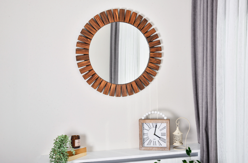 Flower Ahşap Ceviz Rengi Yuvarlak Ayna, 90x90 cm