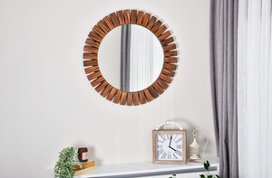 Flower Ahşap Ceviz Rengi Yuvarlak Ayna, 60x60 cm