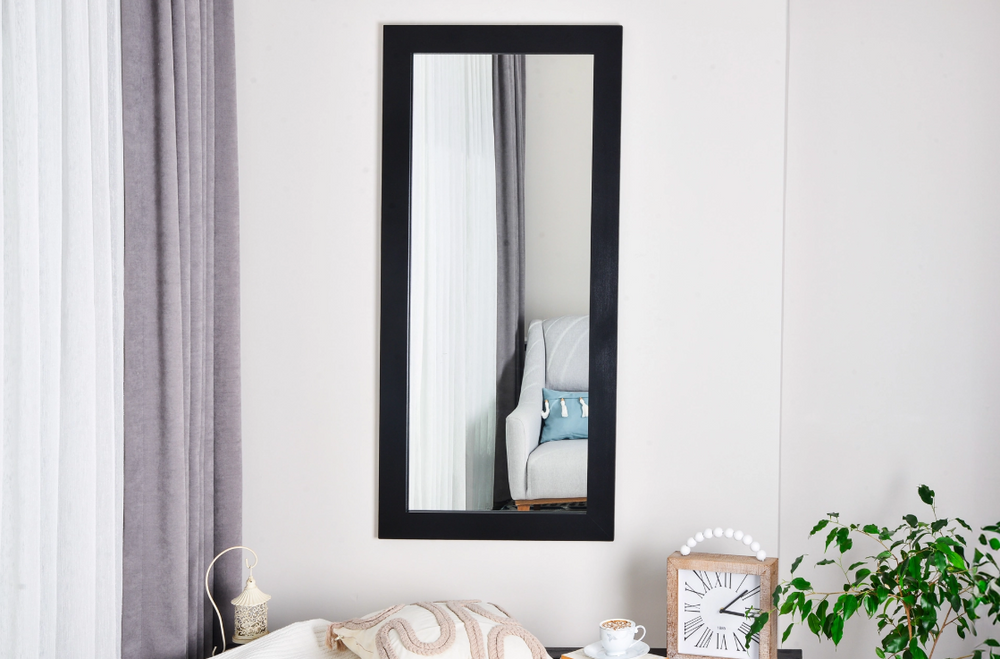 Masif Ahşap Dikdörtgen Siyah Ayna, 170x60 cm