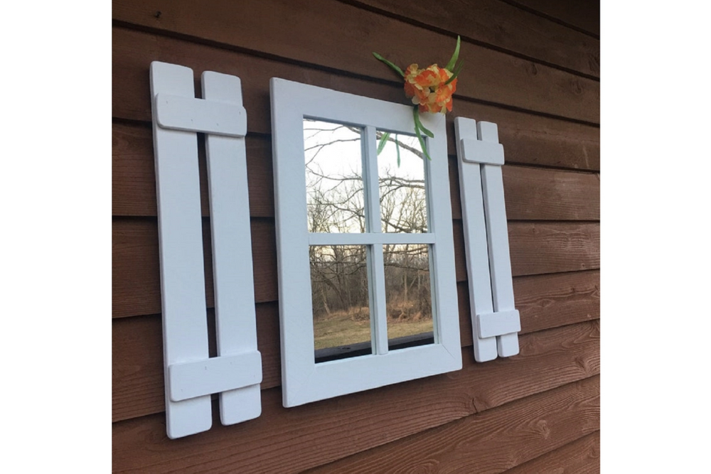 Ahşap Rustik Beyaz Ayna, 58x45 cm