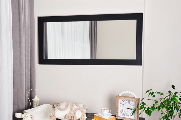 Masif Ahşap Dikdörtgen Siyah Ayna, 170x60 cm