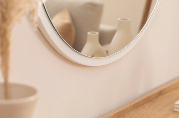 Beyaz Mdf  Duvar Aynası, 90x90 cm