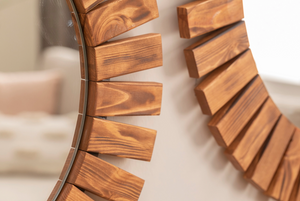 Masif Ahşap İkili Yuvarlak Dekoratif Ayna, 60x50 cm