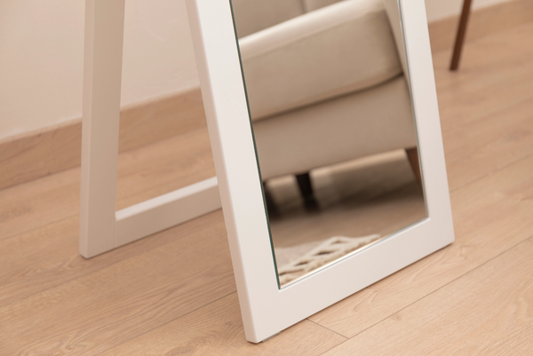 Mdf Beyaz Modern Ayaklı Boy Aynası, 140x40 Cm