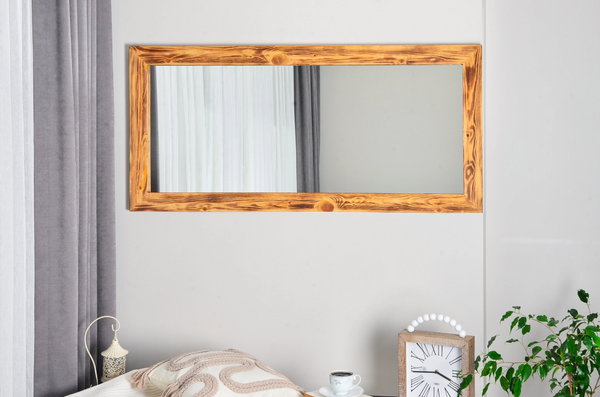 Doğal Ahşap Dikdörtgen Dekoratif Boy Aynası, 150x70 cm