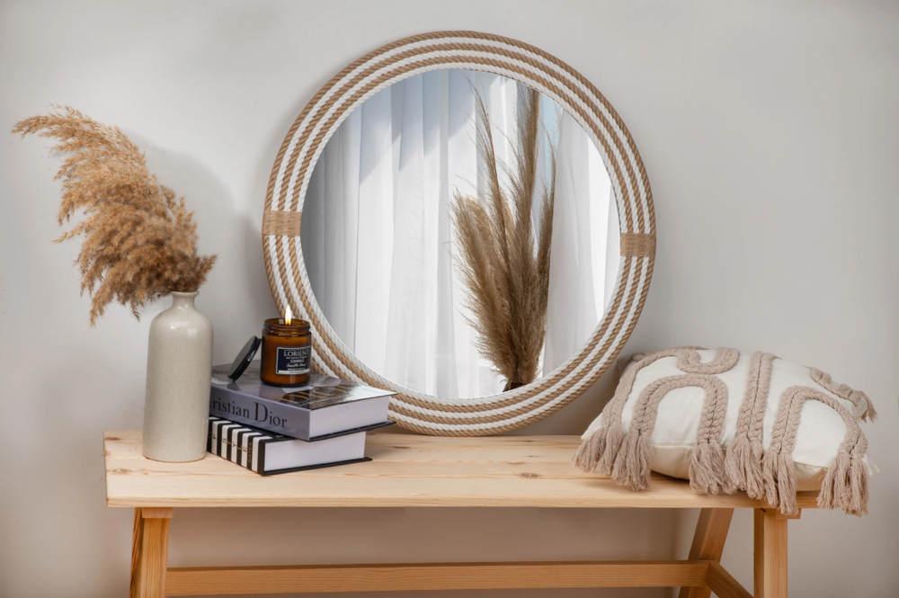 Halatlı Yuvarlak Dekoratif Ayna, 90×90 cm