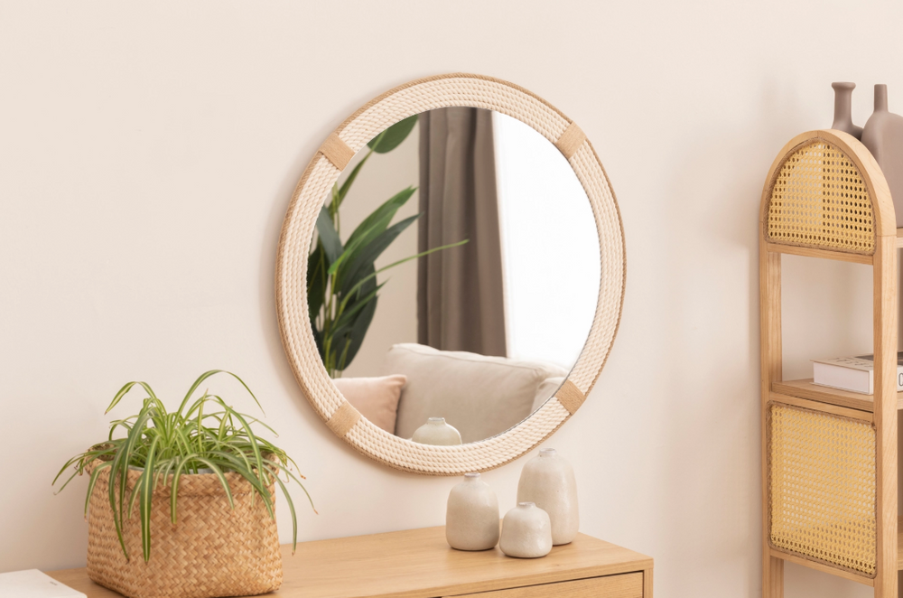 Halatlı Yuvarlak Beyaz Dekoratif Ayna, 60×60 cm