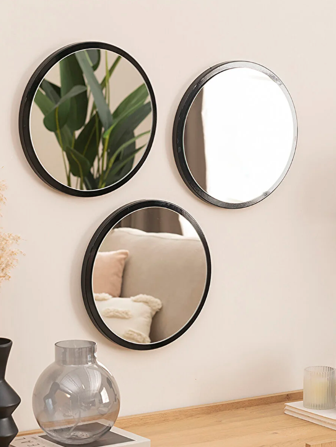 Siyah Mdf Üçlü Duvar Aynası, 32x32 cm