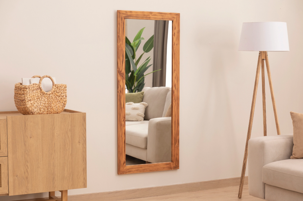 Masif Ahşap Dikdörtgen Dekoratif Ayna, 100x40 cm