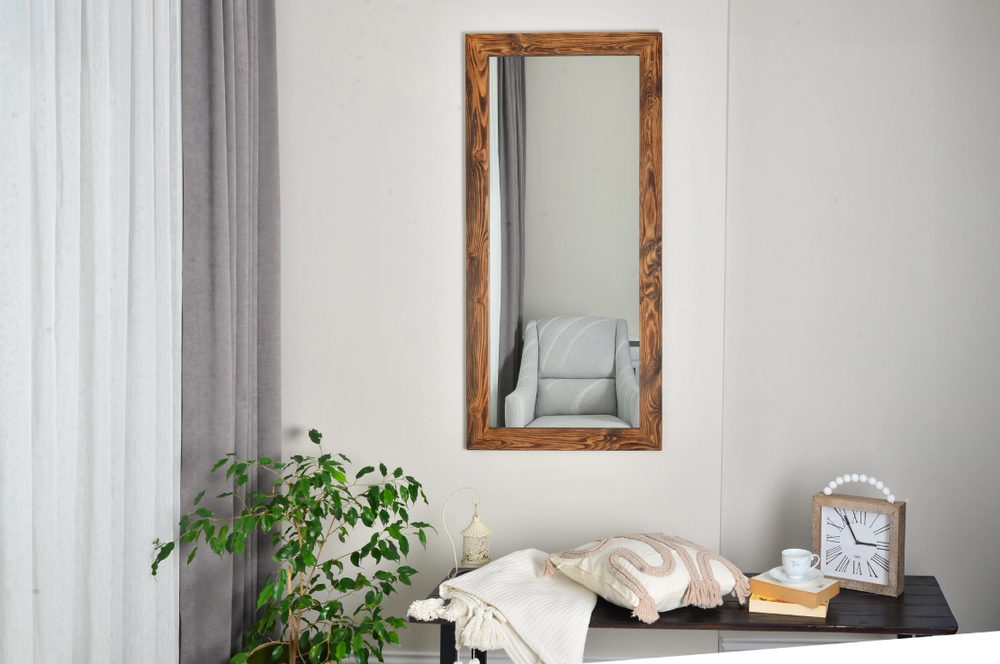 Ligna Dikdörtgen Ceviz Rengi Ahşap Ayna, 100x40 cm