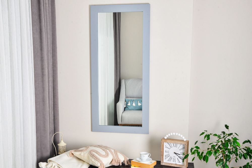 Masif Ahşap Dikdörtgen Gri Ayna, 170x70 cm