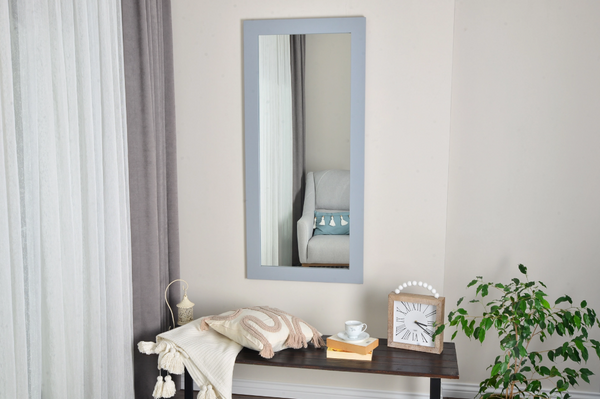 Masif Ahşap Dikdörtgen Gri Ayna, 160x60 cm