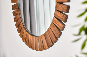 Flower Ahşap Ceviz Rengi Yuvarlak Ayna, 60x50 cm