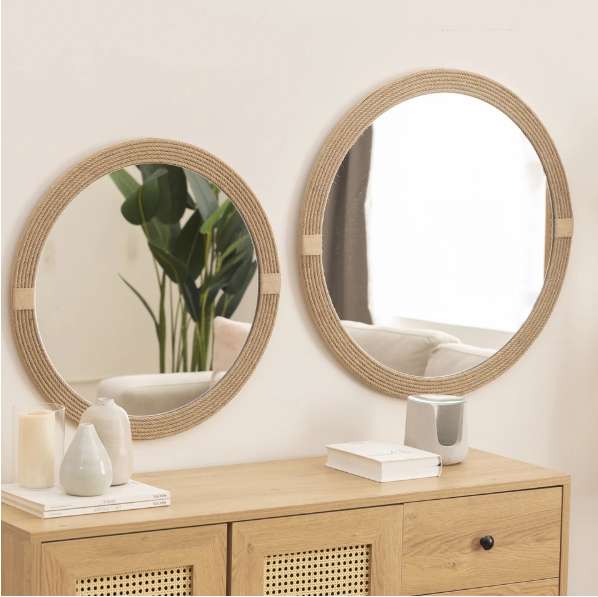 Jut Halatlı İkili Yuvarlak Dekoratif Ayna, 70x70 cm