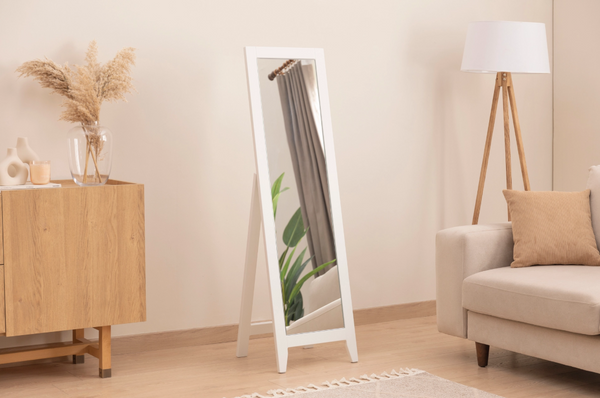 Mdf Beyaz Ayaklı Boy Aynası, 140x40 Cm